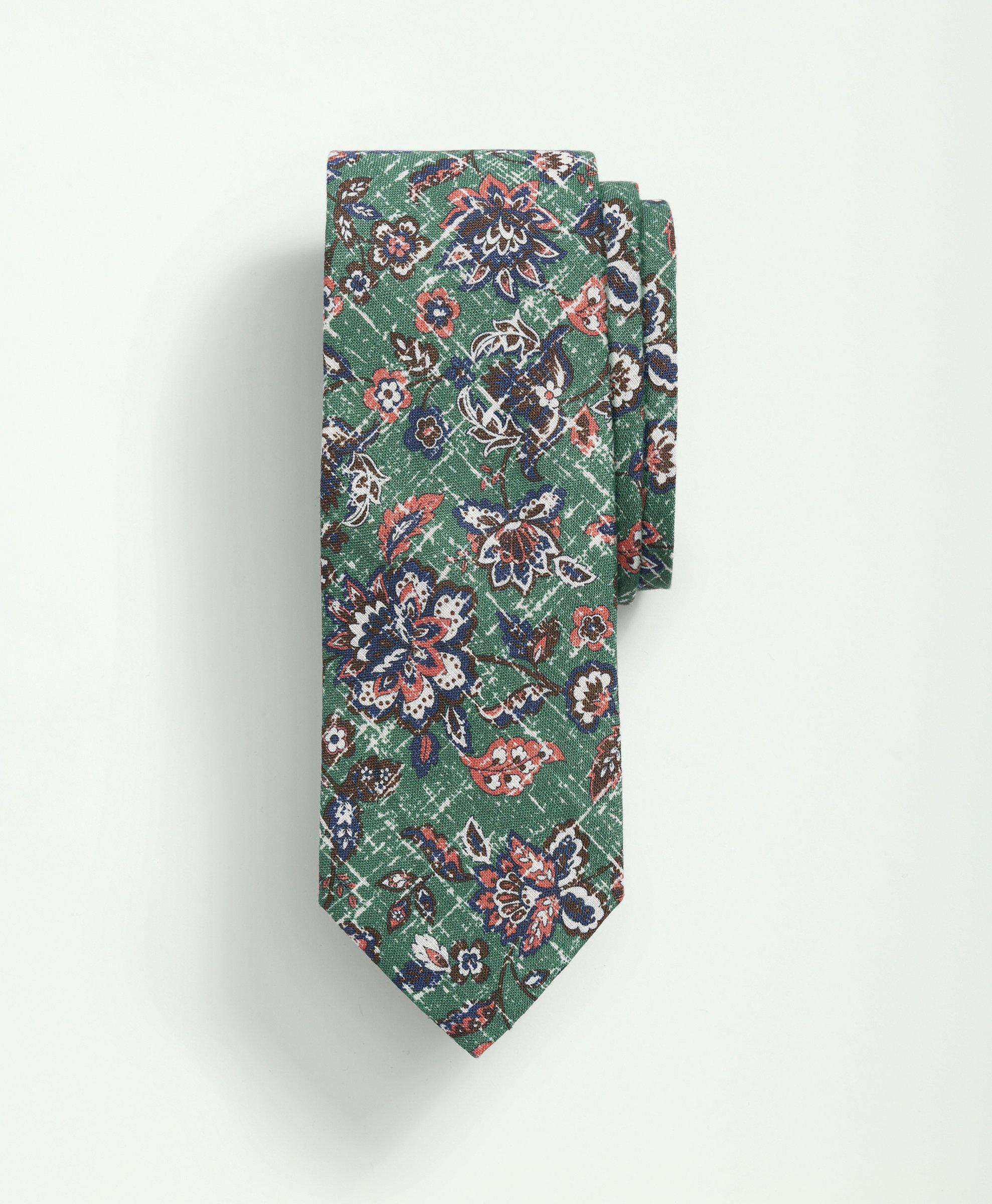 Shop Brooks Brothers Linen Vintage Floral Tie | Green | Size L/xl