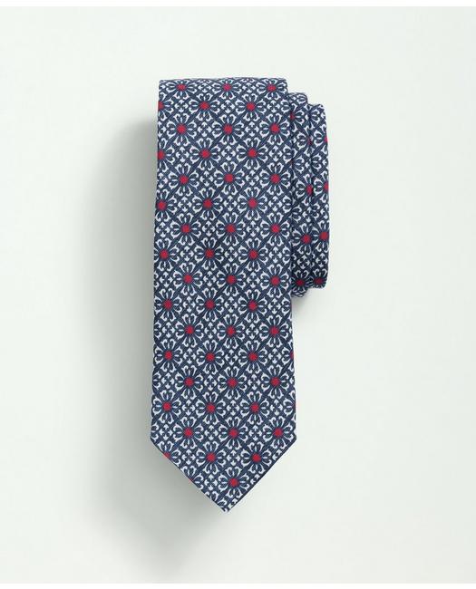Brooks Brothers Silk Cotton Block Print Tie | Blue | Size Regular