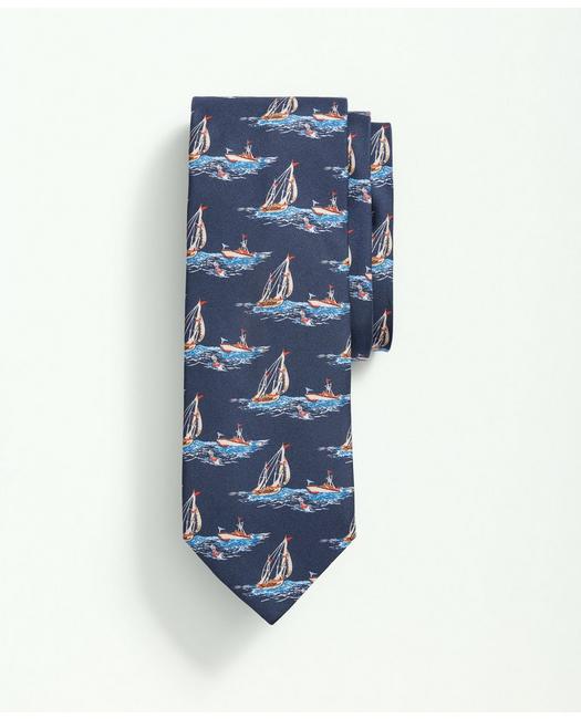 Brooks Brothers Silk Sailboat Print Tie | Navy | Size Regular