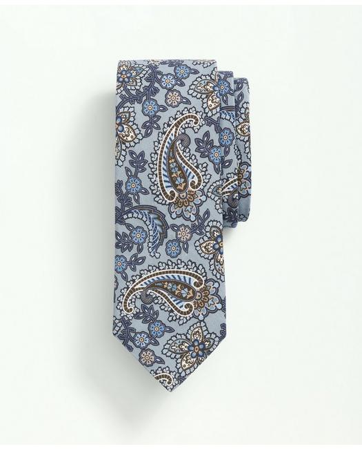 Brooks Brothers Linen Silk Paisley Tie | Grey | Size Regular