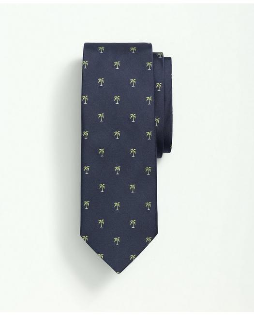 Brooks Brothers Silk Woven Palm Trees Tie | Navy | Size L/xl