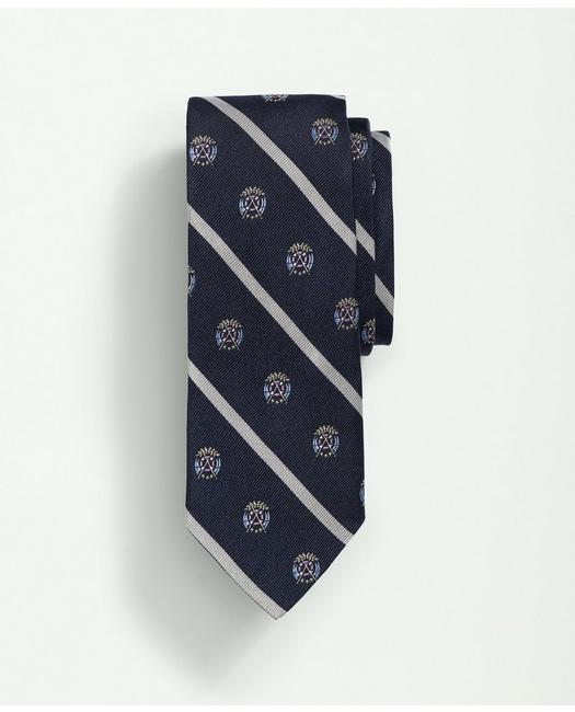 Brooks Brothers Silk Nautical Crest Striped Tie | Navy | Size Regular