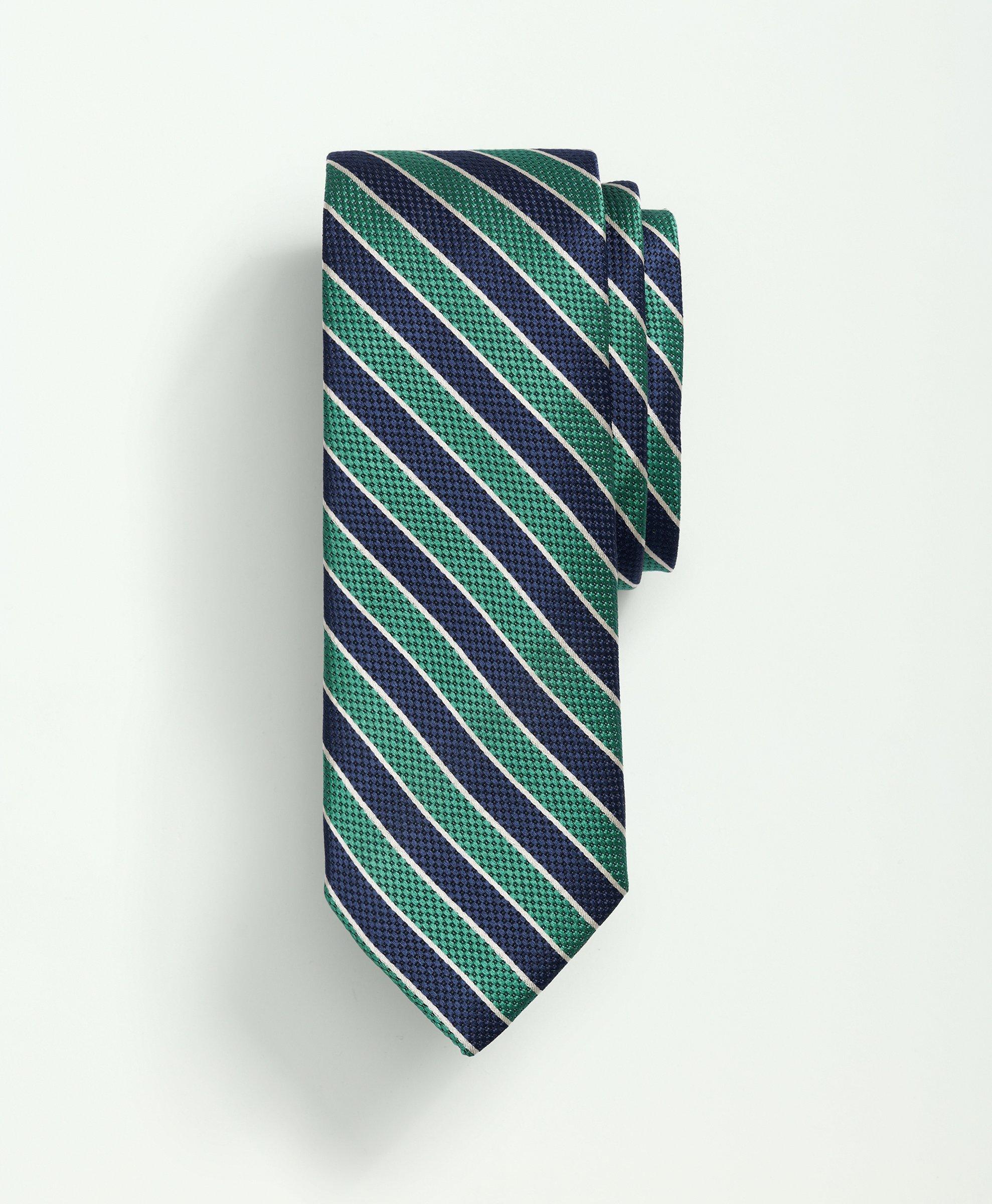 Brooks Brothers Silk Textured Framed Bold Striped Tie | Green | Size Regular