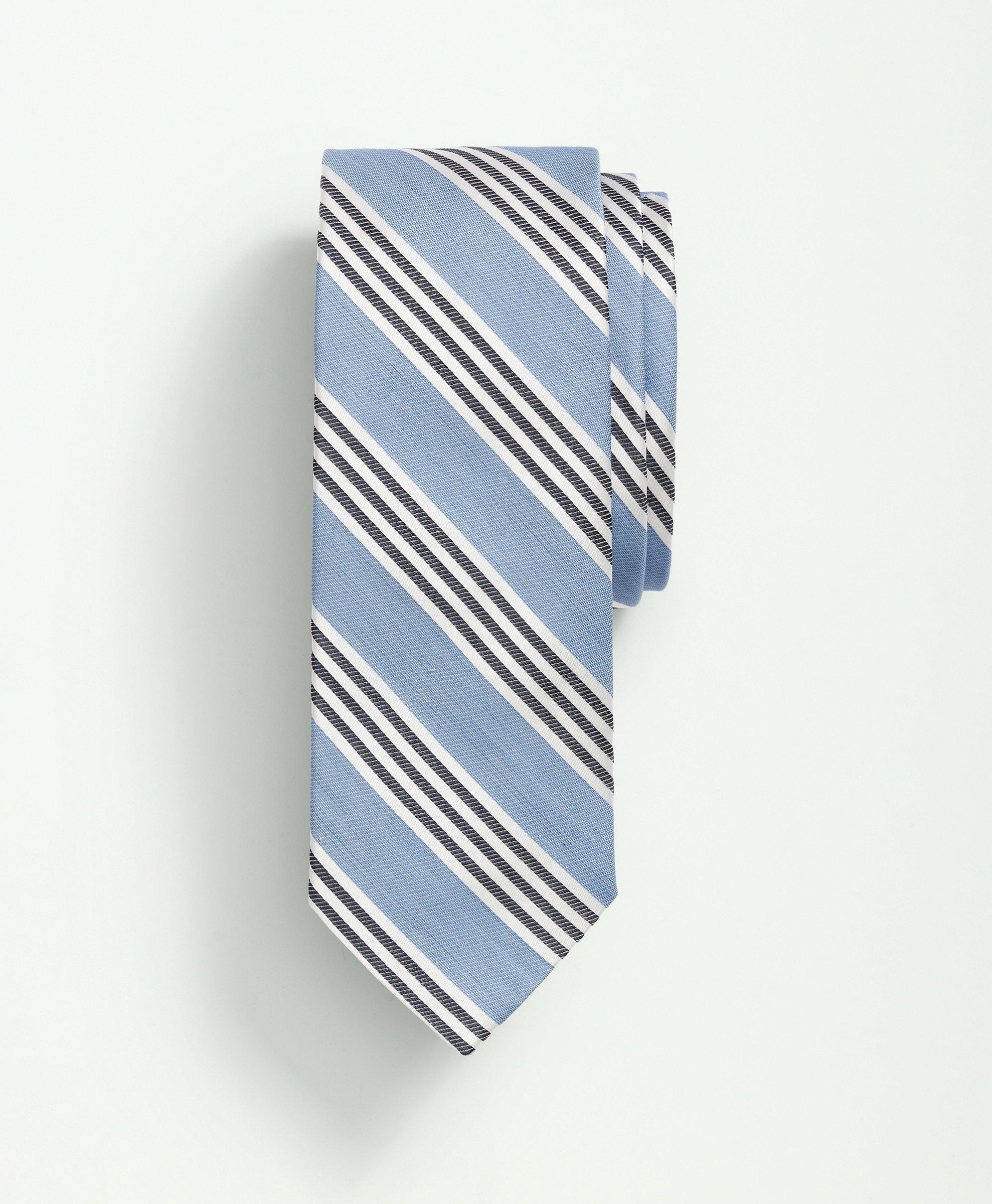 Brooks Brothers Silk Cotton Bold Triple Striped Tie | Light Blue | Size Regular