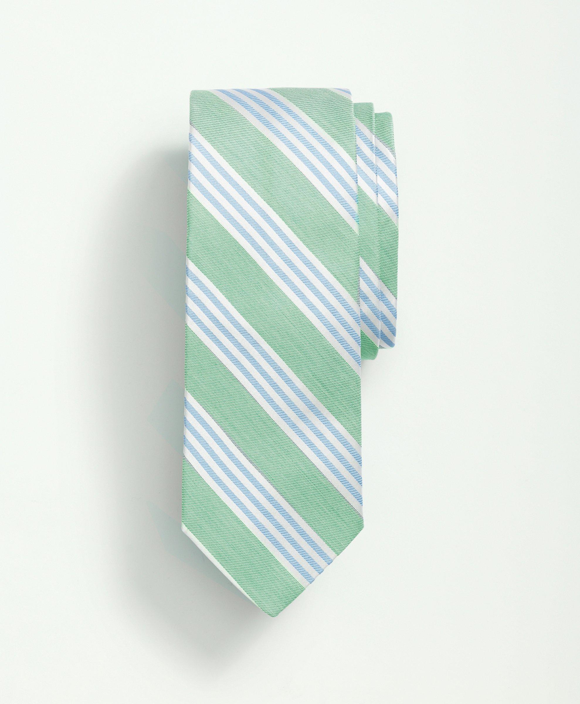 Brooks Brothers Silk Cotton Bold Triple Striped Tie | Light Green | Size Regular