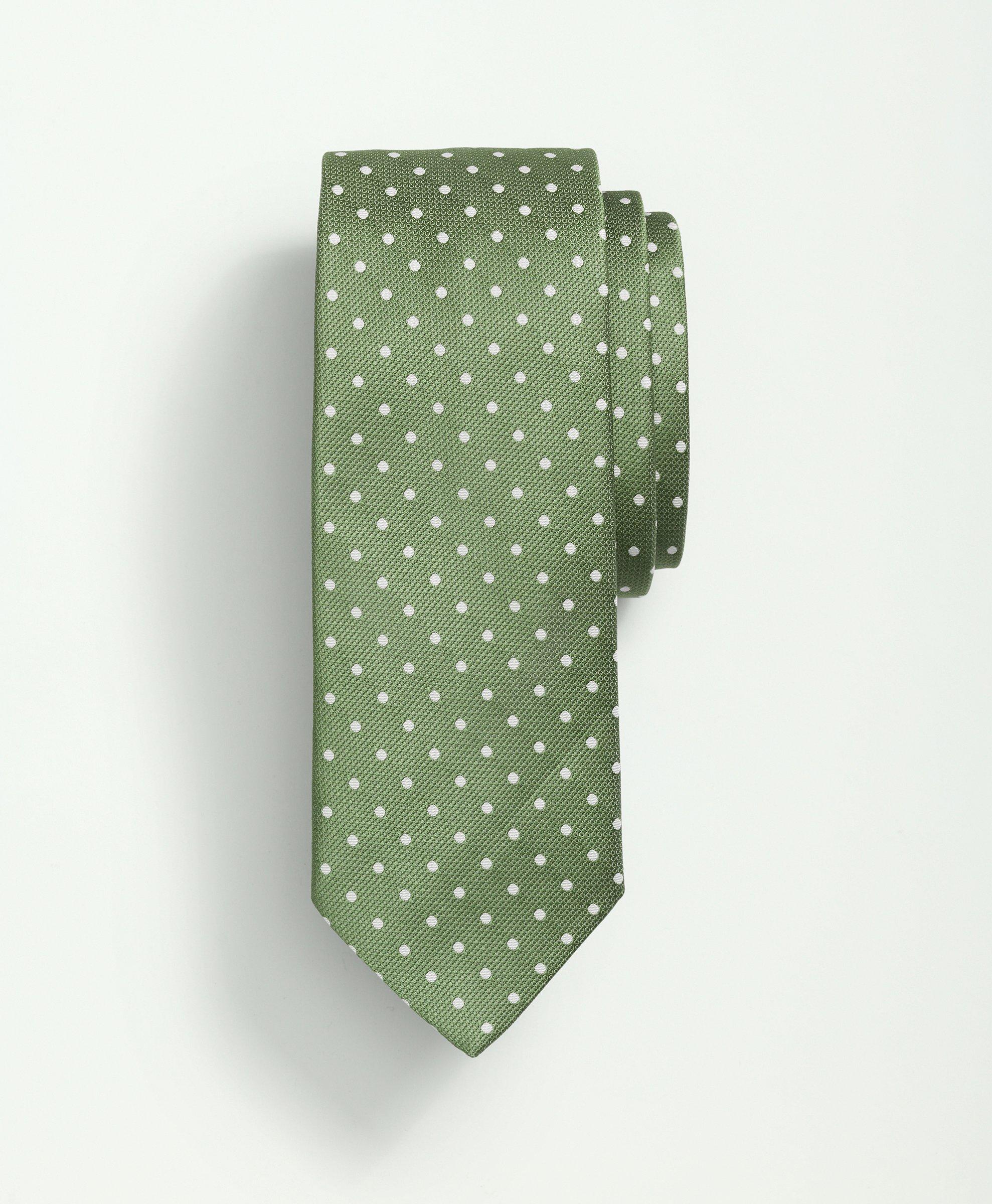 Brooks Brothers Silk Basketweave Dot Tie | Green | Size Regular