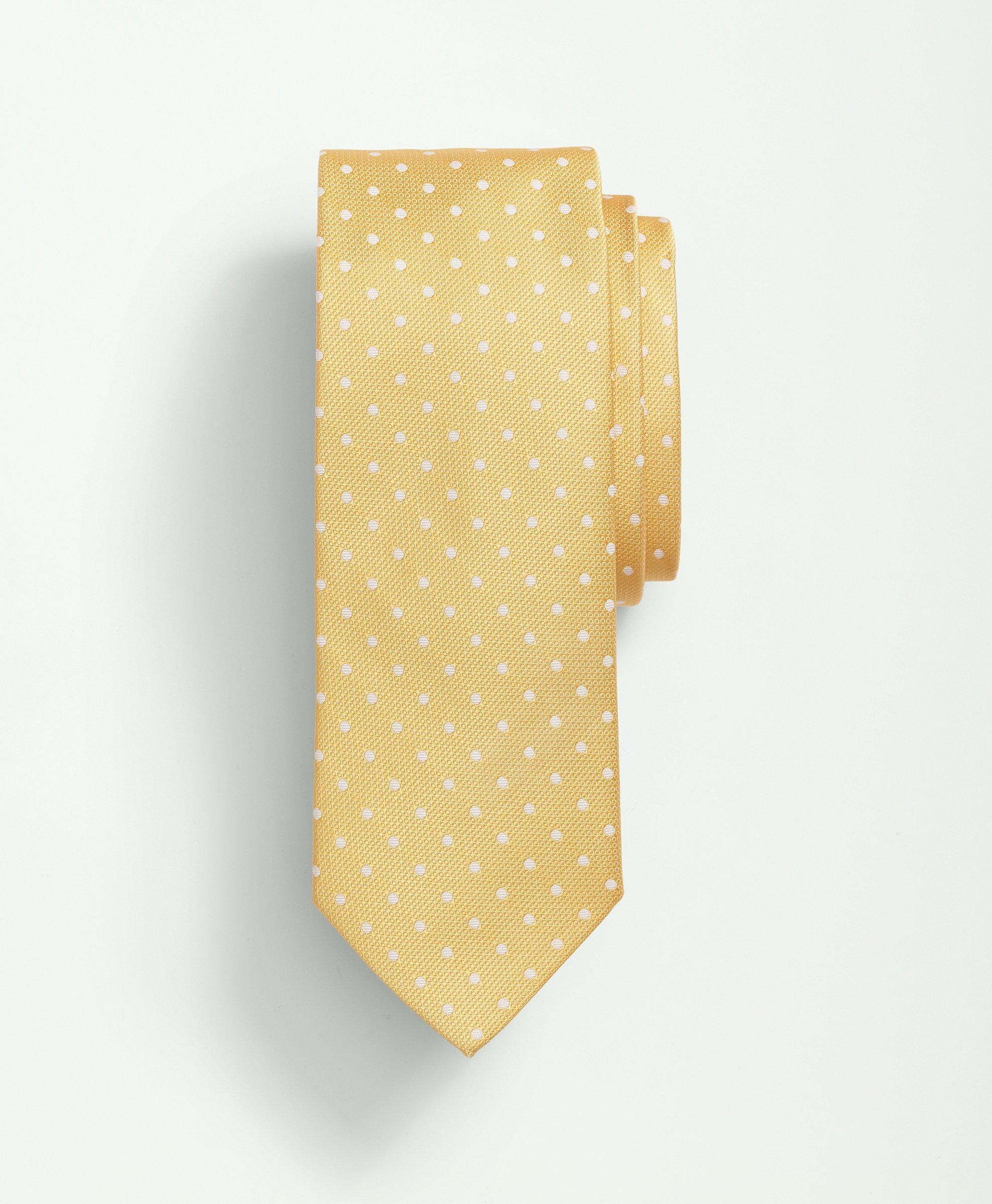 Brooks Brothers Silk Basketweave Dot Tie | Yellow | Size Regular