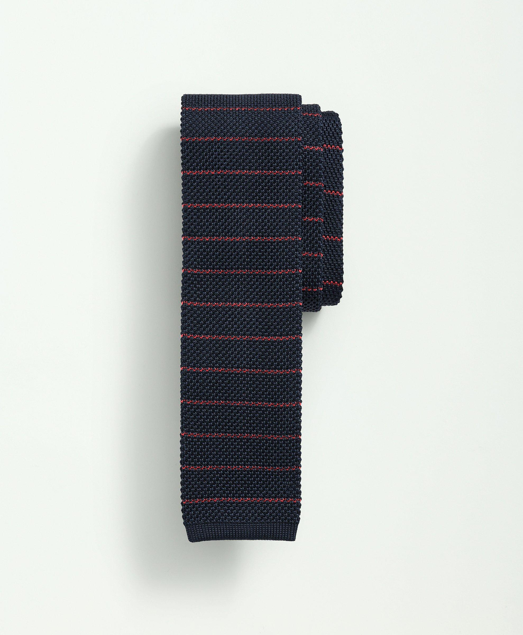 Shop Brooks Brothers Silk Knit Thin Striped Tie | Navy/red | Size L/xl In Navy,red