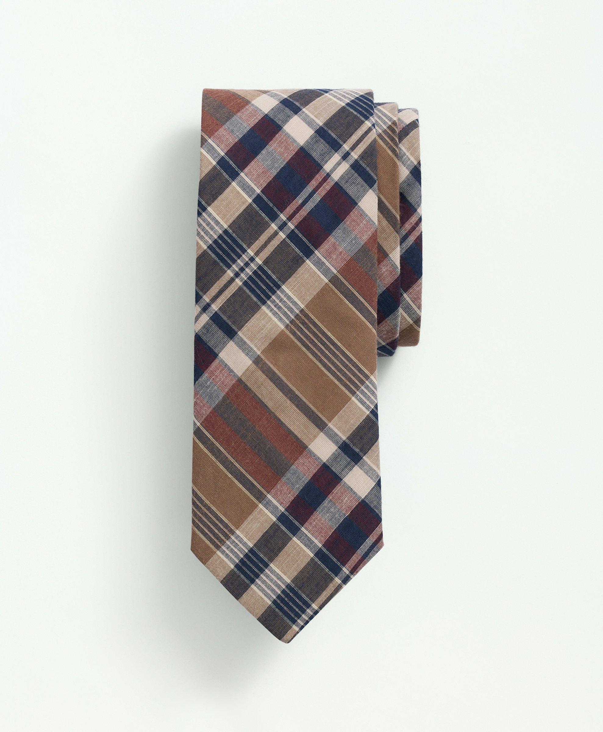 Shop Brooks Brothers Cotton Madras Tie | Brown | Size Regular