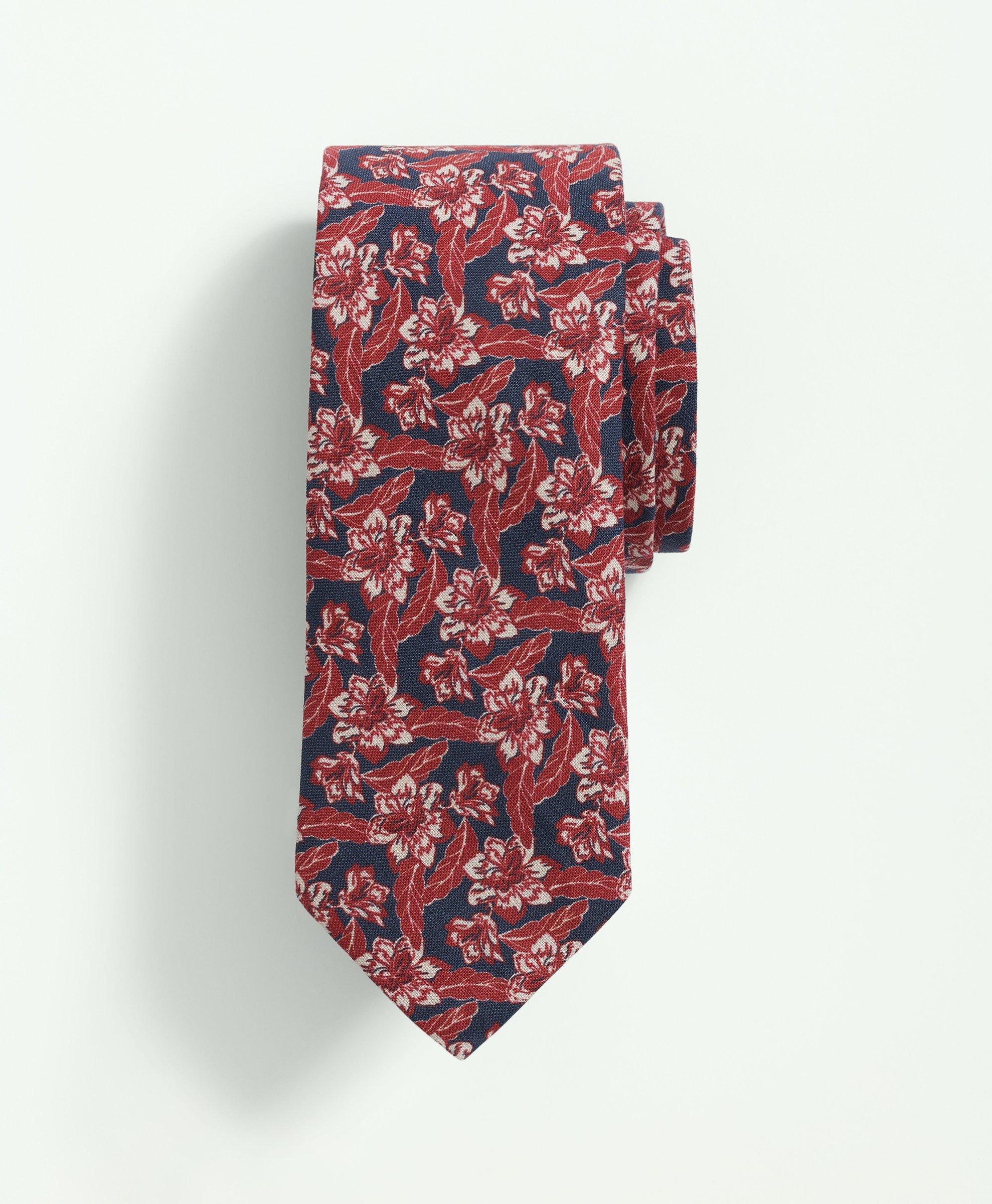 Brooks Brothers Linen Tropical Floral Tie | Navy | Size L/xl In Multi