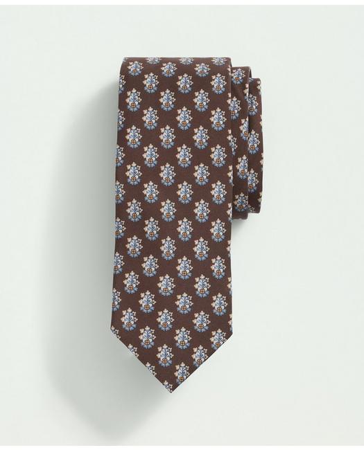 Brooks Brothers Silk Flower Tie | Brown | Size L/xl