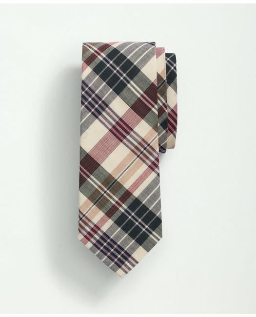 Brooks Brothers Cotton Madras Tie | Khaki | Size Regular