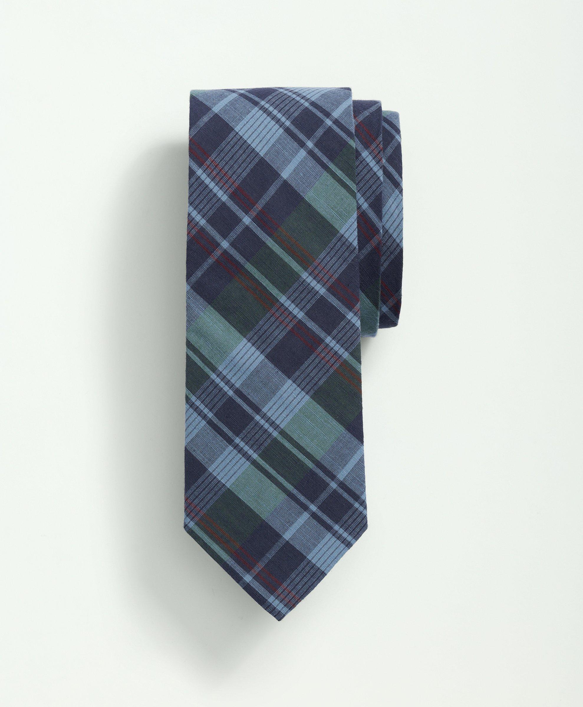 Brooks Brothers Cotton Madras Tie | Dark Blue | Size Regular
