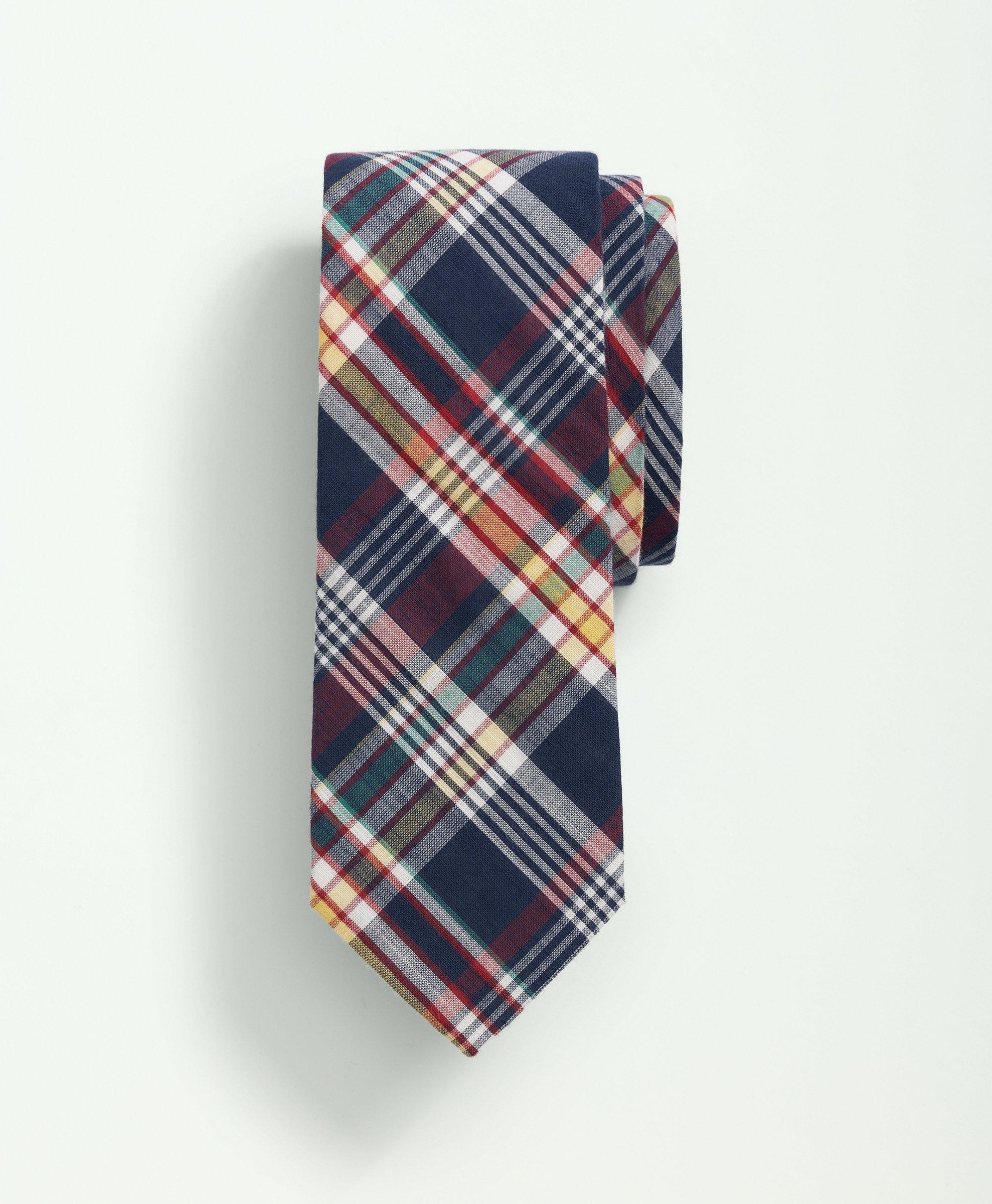 Brooks Brothers Cotton Madras Tie | Navy | Size Regular
