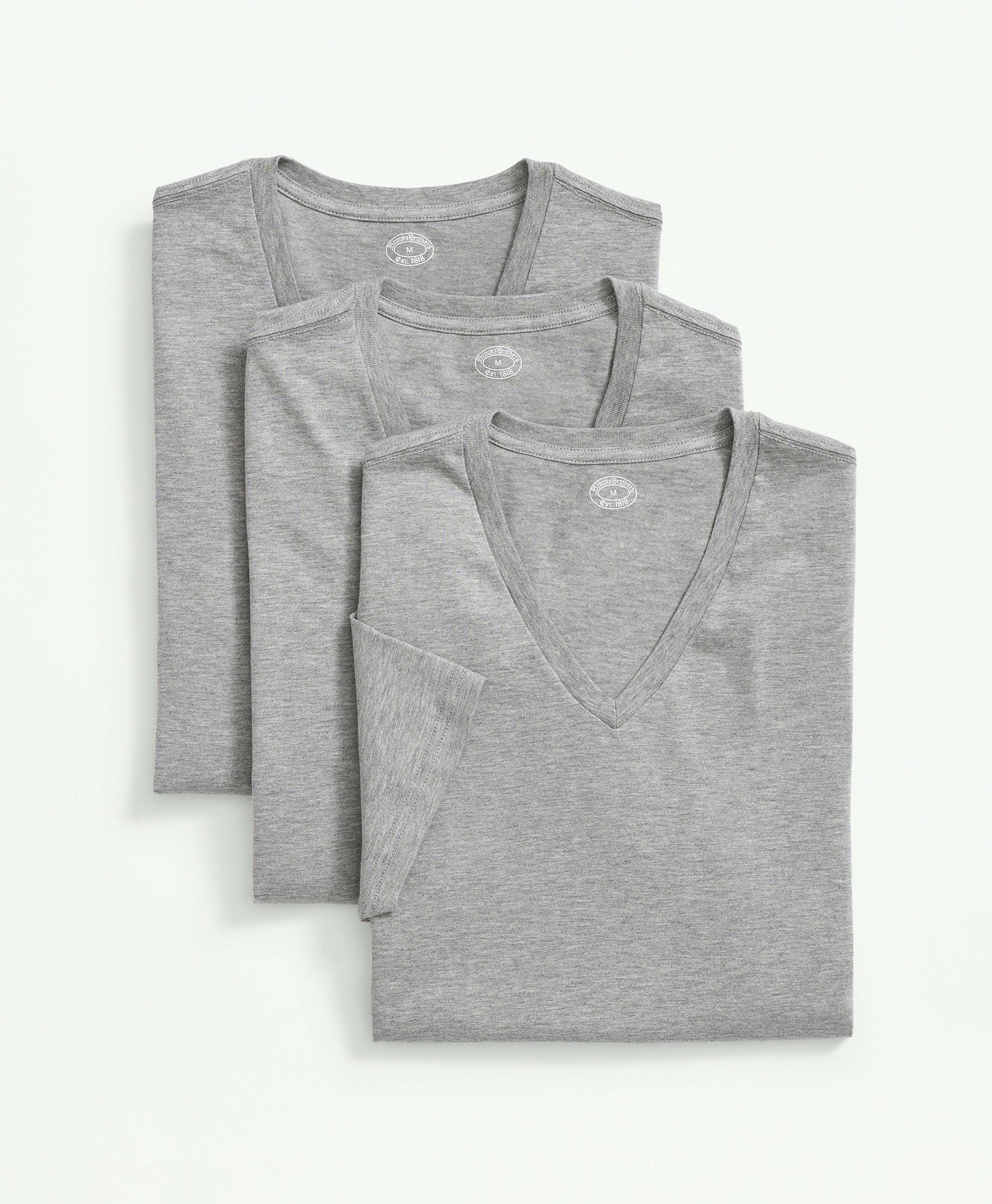 Brooks Brothers Supima Cotton V-neck Undershirt-3 Pack In Grey