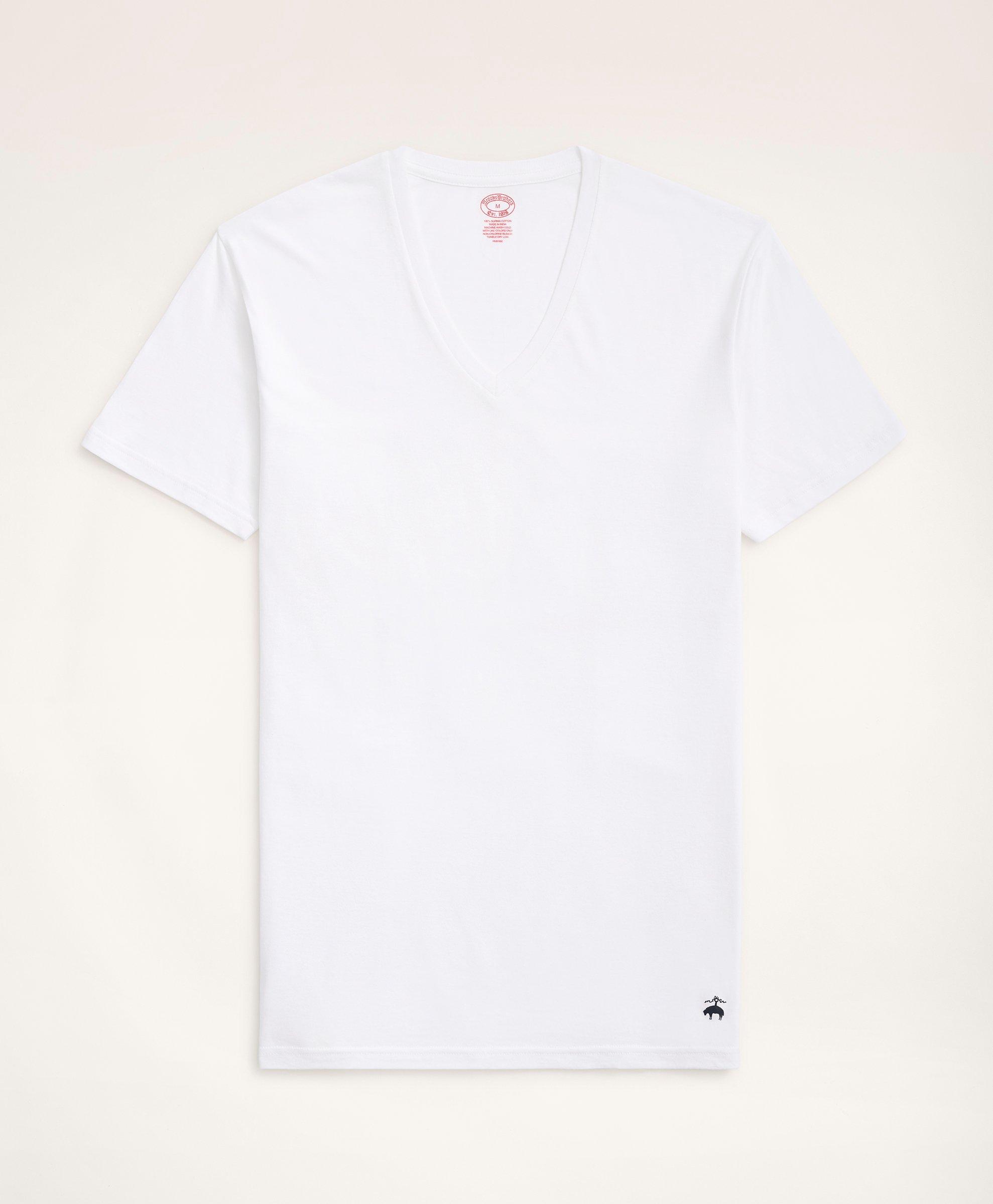 Brooks Brothers Supima Cotton V-neck Undershirt-3 Pack | White | Size Small
