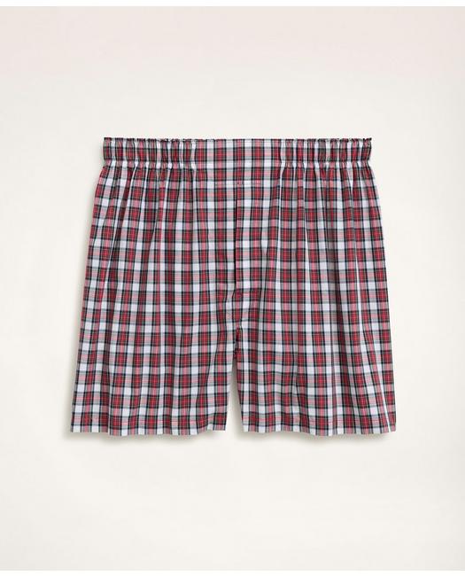 Brooks Brothers Cotton Broadcloth Tartan Boxers | White | Size Small