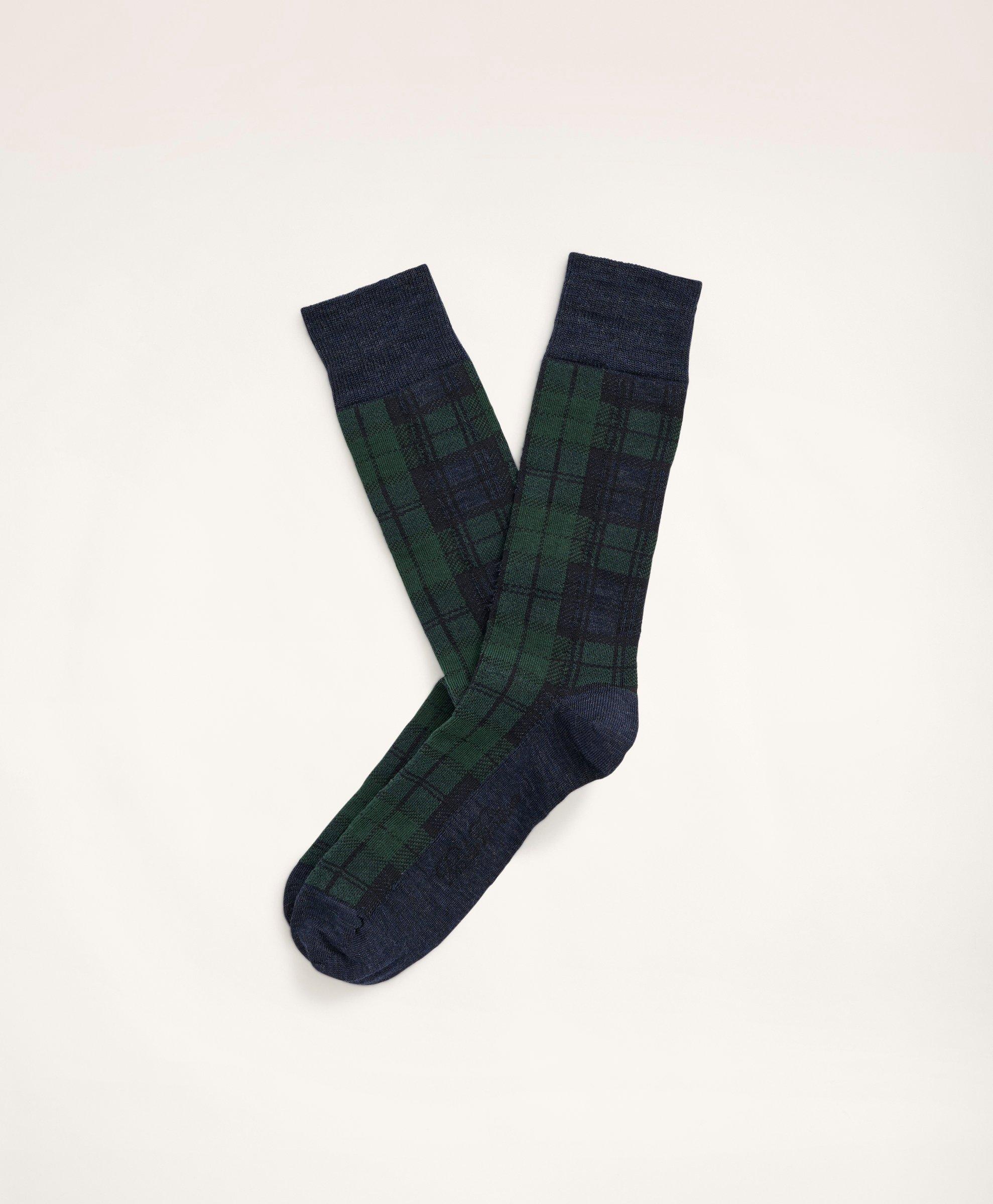 Brooks Brothers Tartan Crew Socks In Navy,green