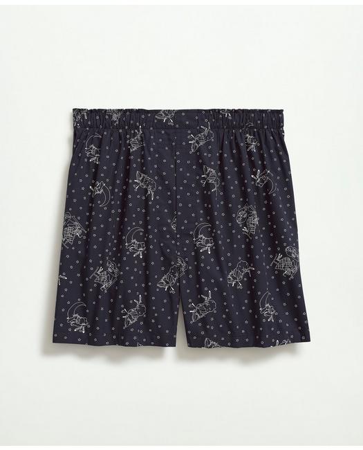 Brooks Brothers Cotton Broadcloth Henry Print Boxers | Navy | Size Small