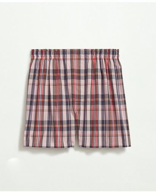 Brooks Brothers Cotton Poplin Madras Boxers | Pink/navy | Size Small In Pink,navy
