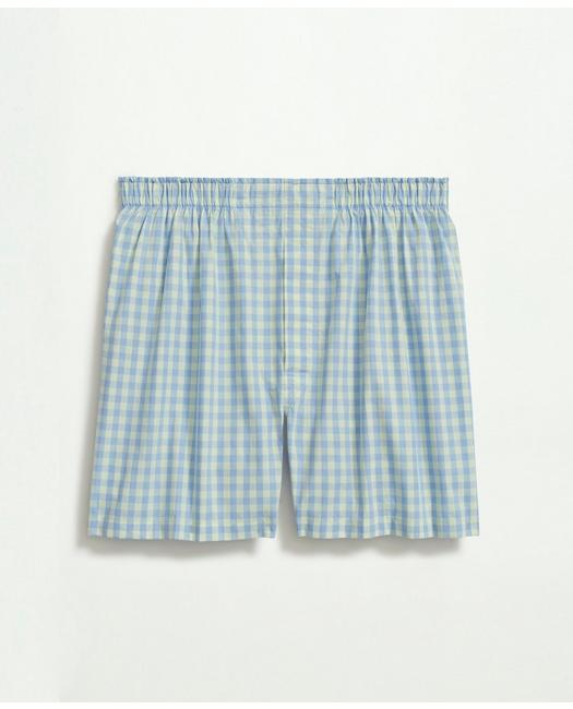 Brooks Brothers Cotton Broadcloth Gingham Boxers | Aqua | Size Small