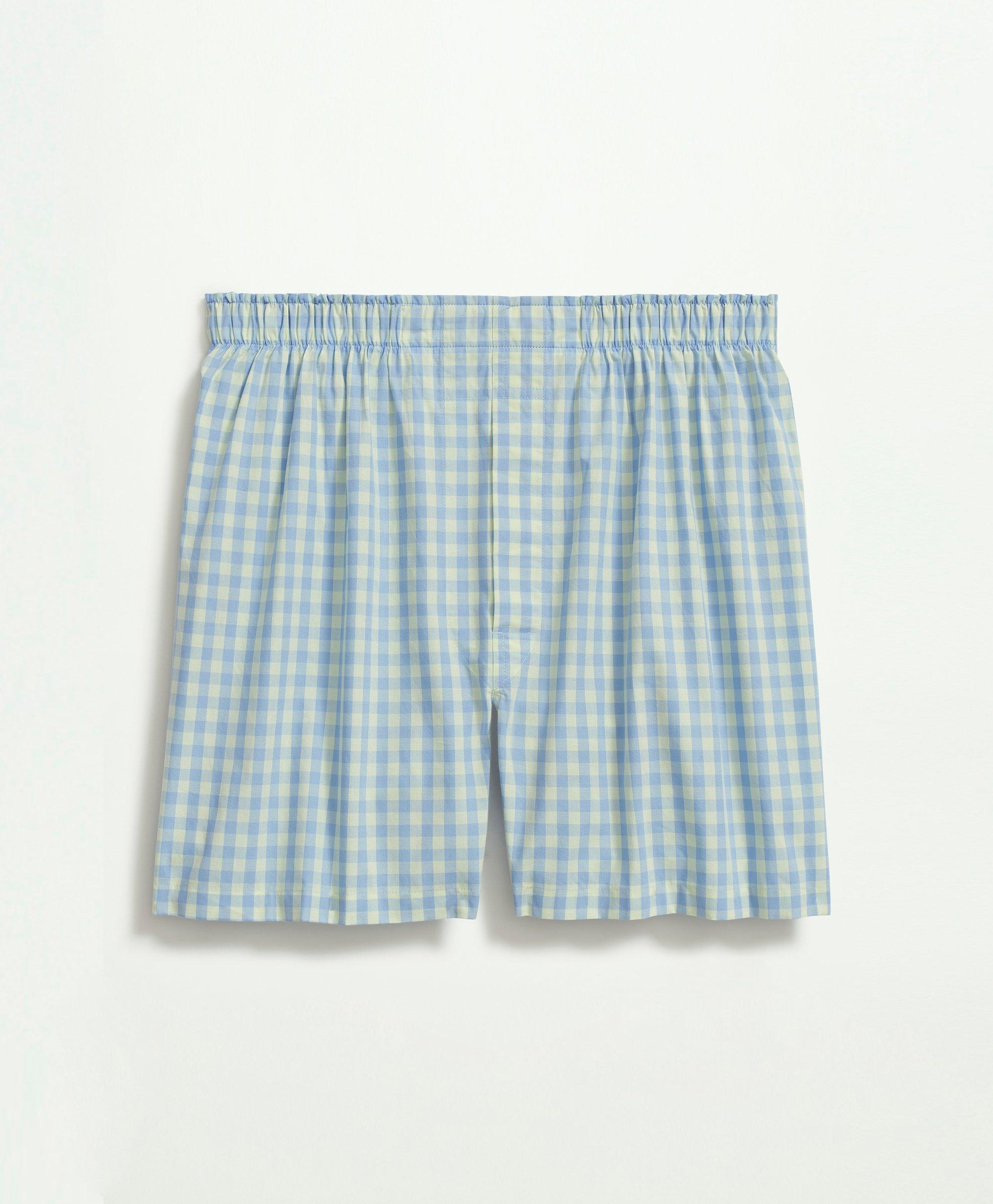 Brooks Brothers Cotton Broadcloth Gingham Boxers | Aqua | Size Small