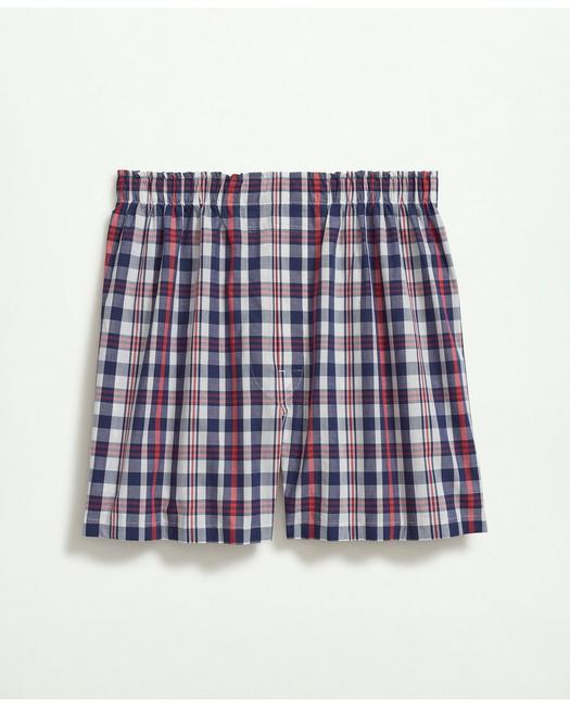 Brooks Brothers Cotton Poplin Madras Boxers | Navy/red | Size Small In Navy,red