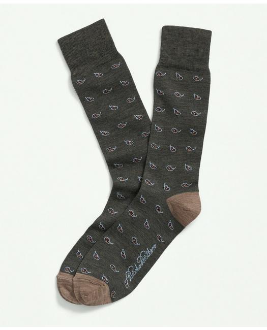 Brooks Brothers Wool Blend Paisley Socks | Dark Green