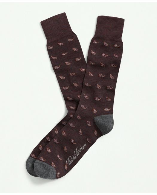 Brooks Brothers Wool Blend Paisley Socks | Dark Red