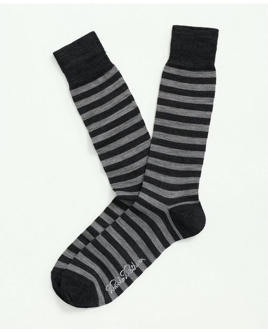 Brooks Brothers Wool Blend Feeder Stripe Socks | Light Grey