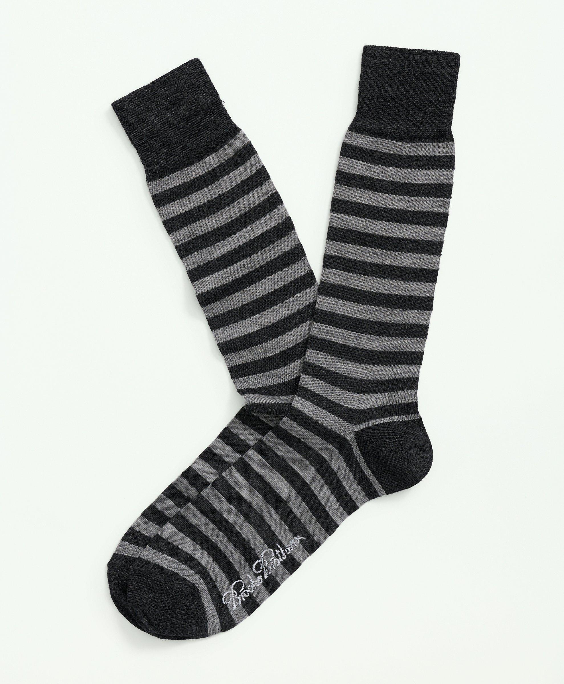 Brooks Brothers Wool Blend Feeder Stripe Socks | Light Grey