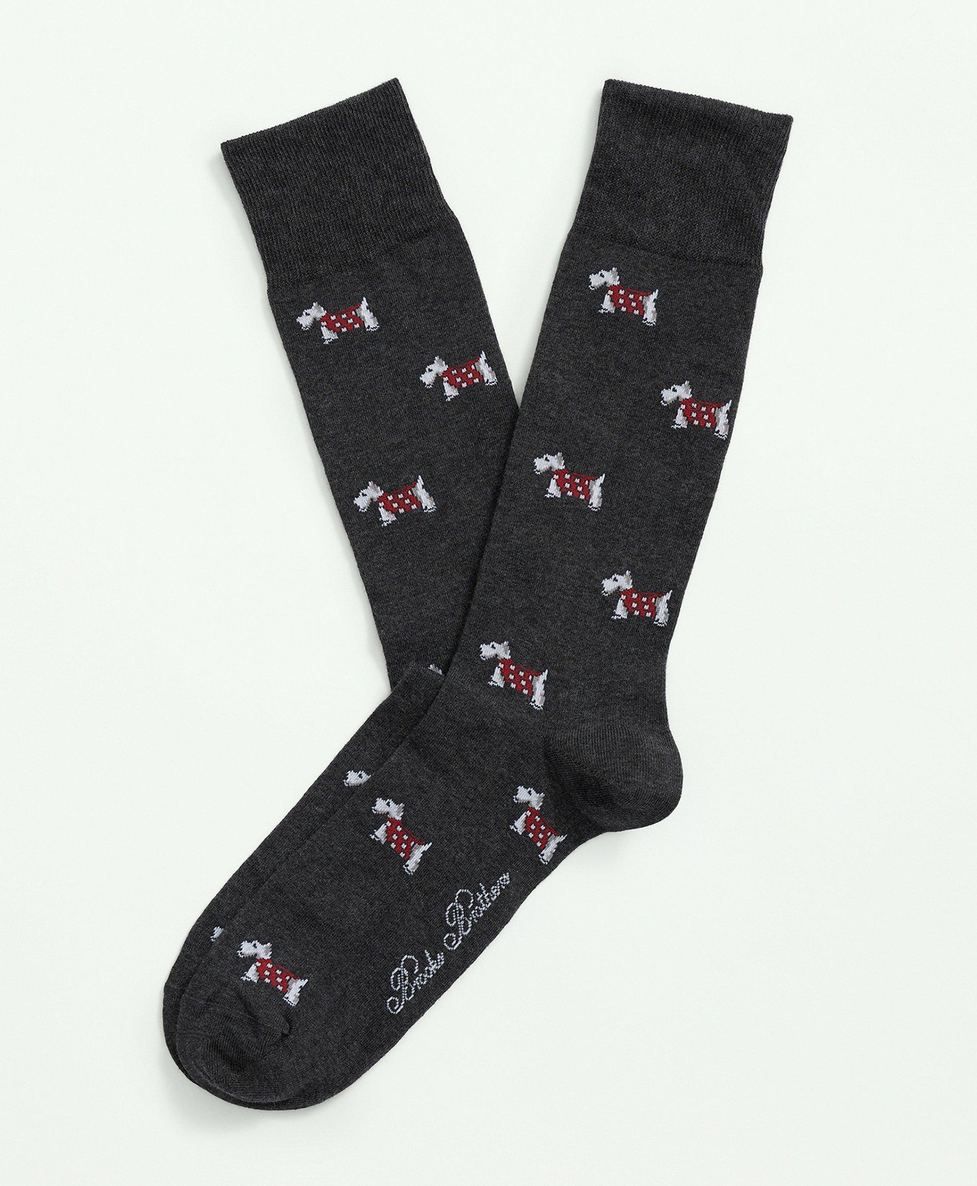 Brooks Brothers Cotton Blend Westie Dog Socks | Charcoal