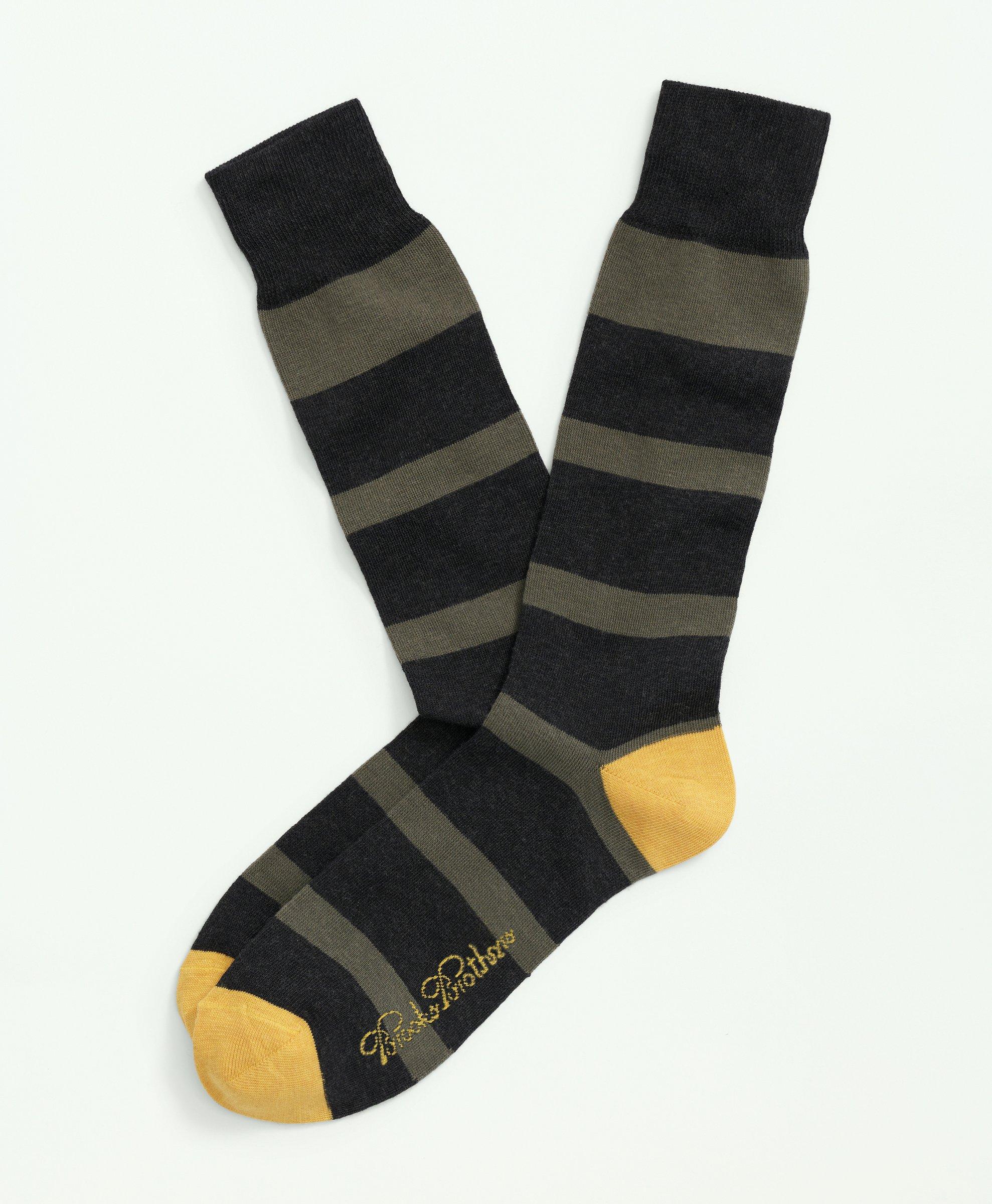 Brooks Brothers Cotton Blend Striped Socks | Black