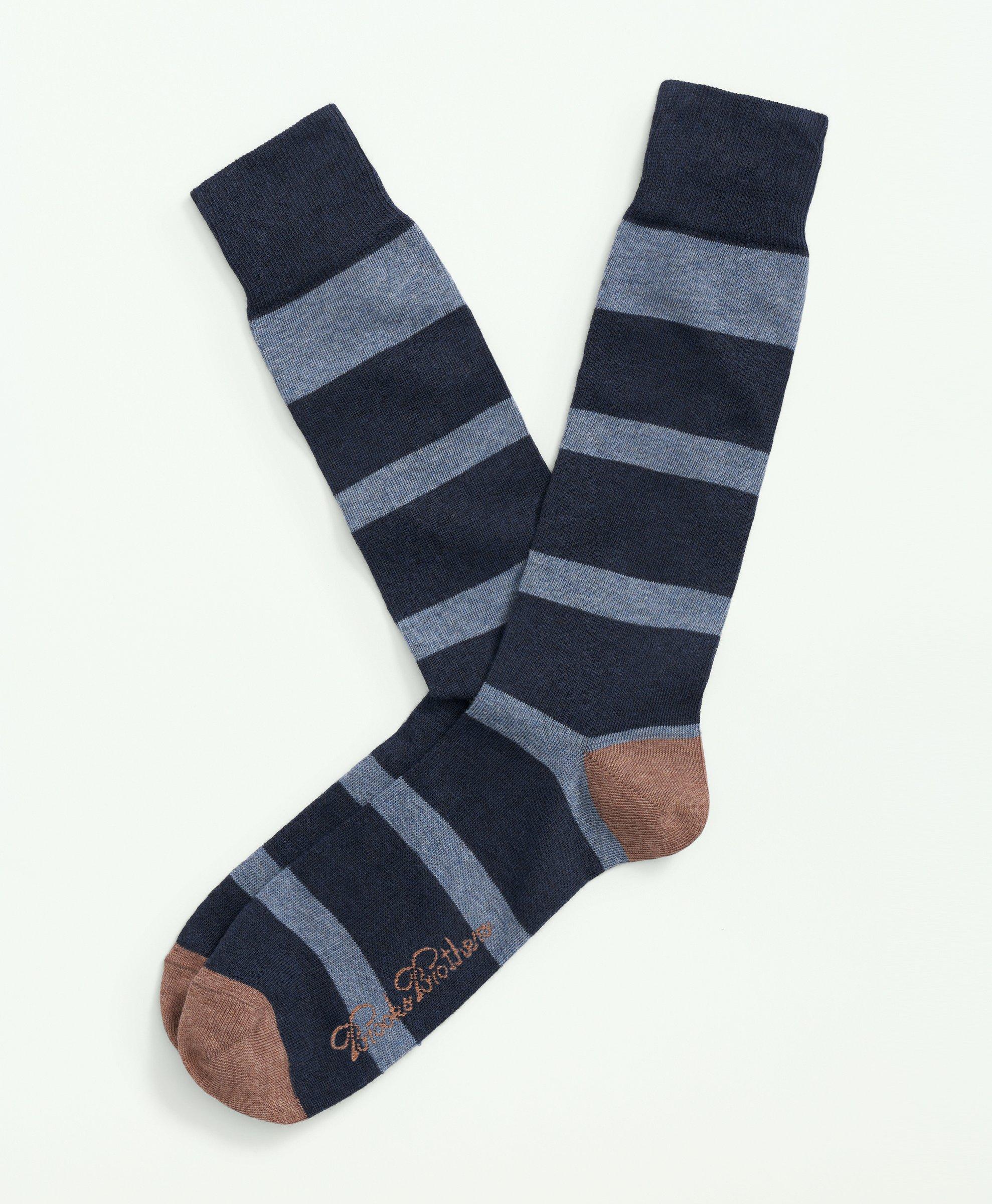 Brooks Brothers Cotton Blend Striped Socks | Blue