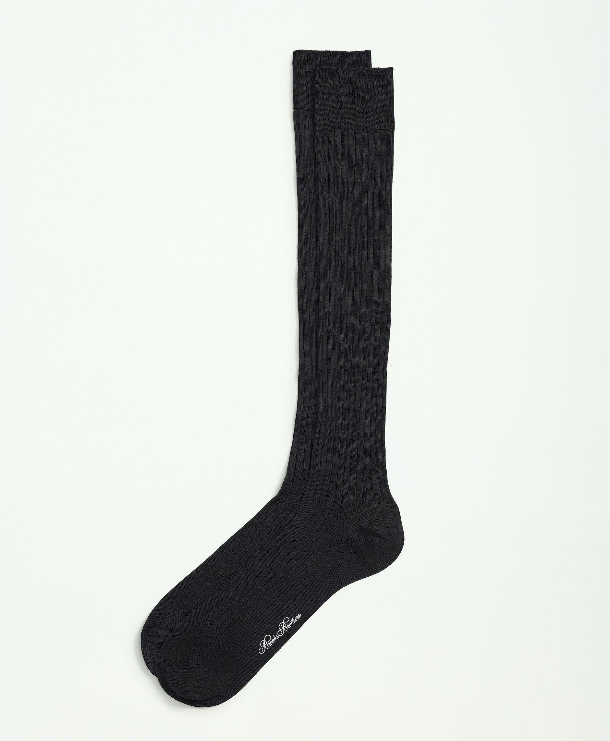 Brooks Brothers Pima Cotton Blend Over-the-calf Socks In Black