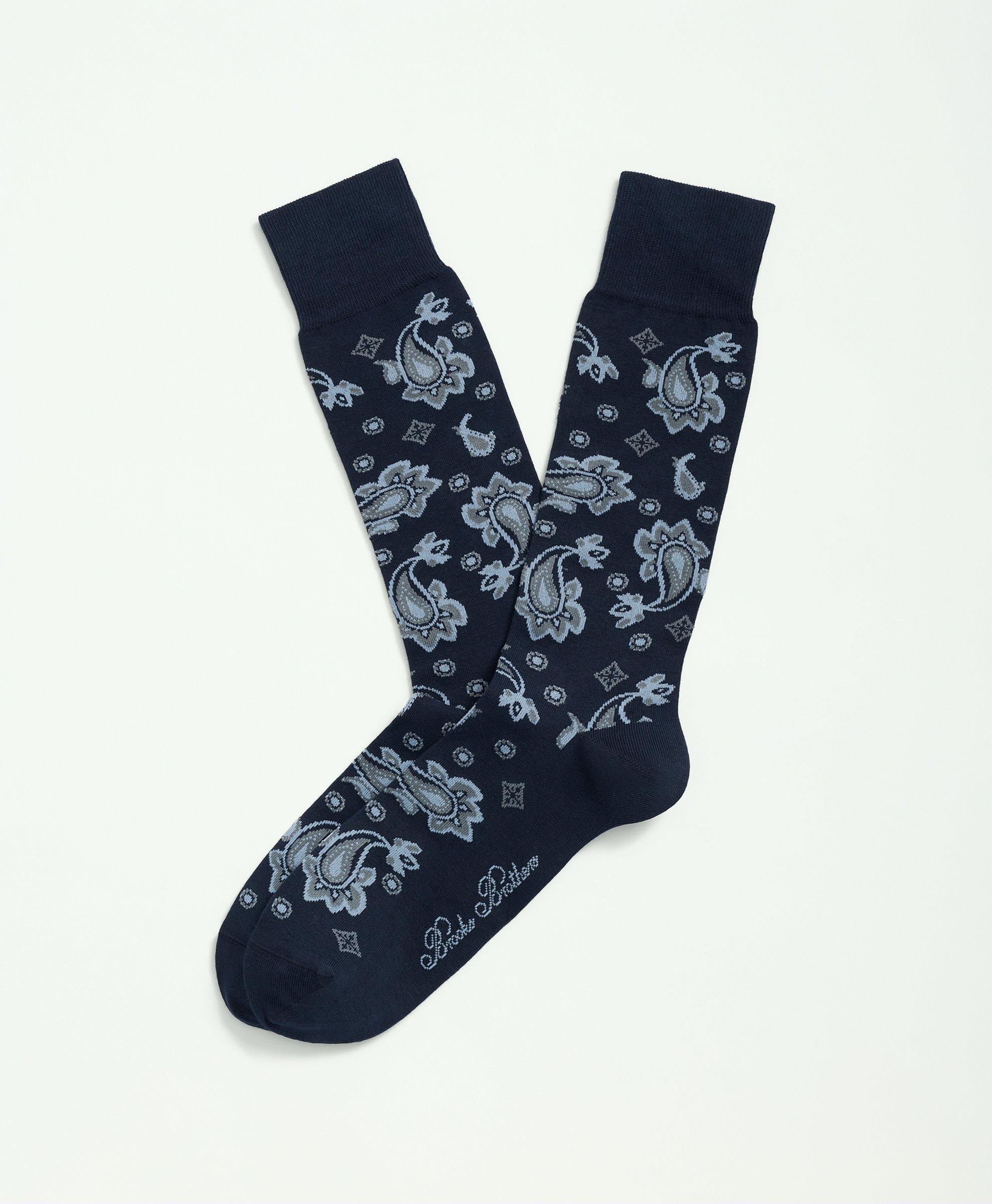 Brooks Brothers Cotton Blend Paisley Socks | Navy