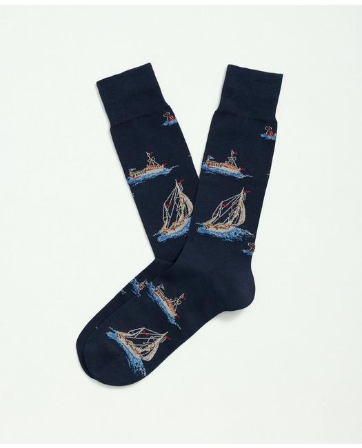 Brooks Brothers Cotton Blend Sailboat Socks | Navy