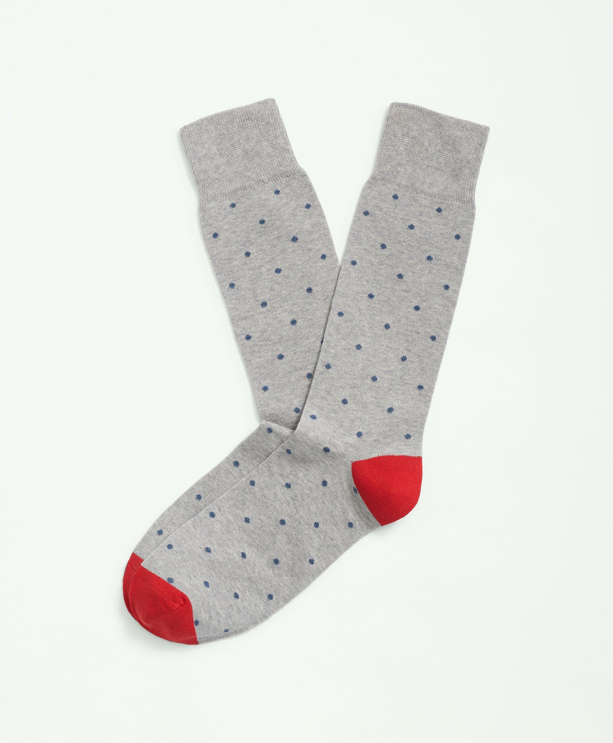 Brooks Brothers Cotton Blend Dot Socks In Light Grey