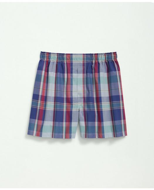 Brooks Brothers Cotton Broadcloth Madras Boxers | Blue/green | Size Medium In Blue,green