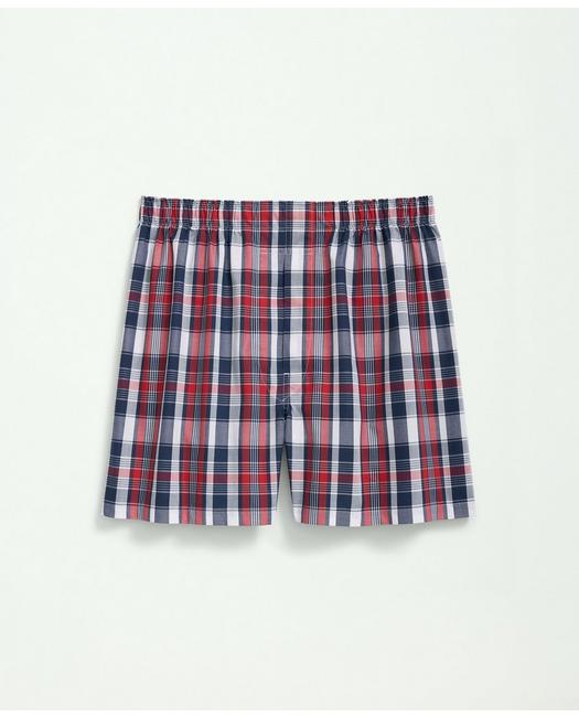 Brooks Brothers Cotton Broadcloth Madras Boxers | Red/navy | Size 2xl In Red,navy