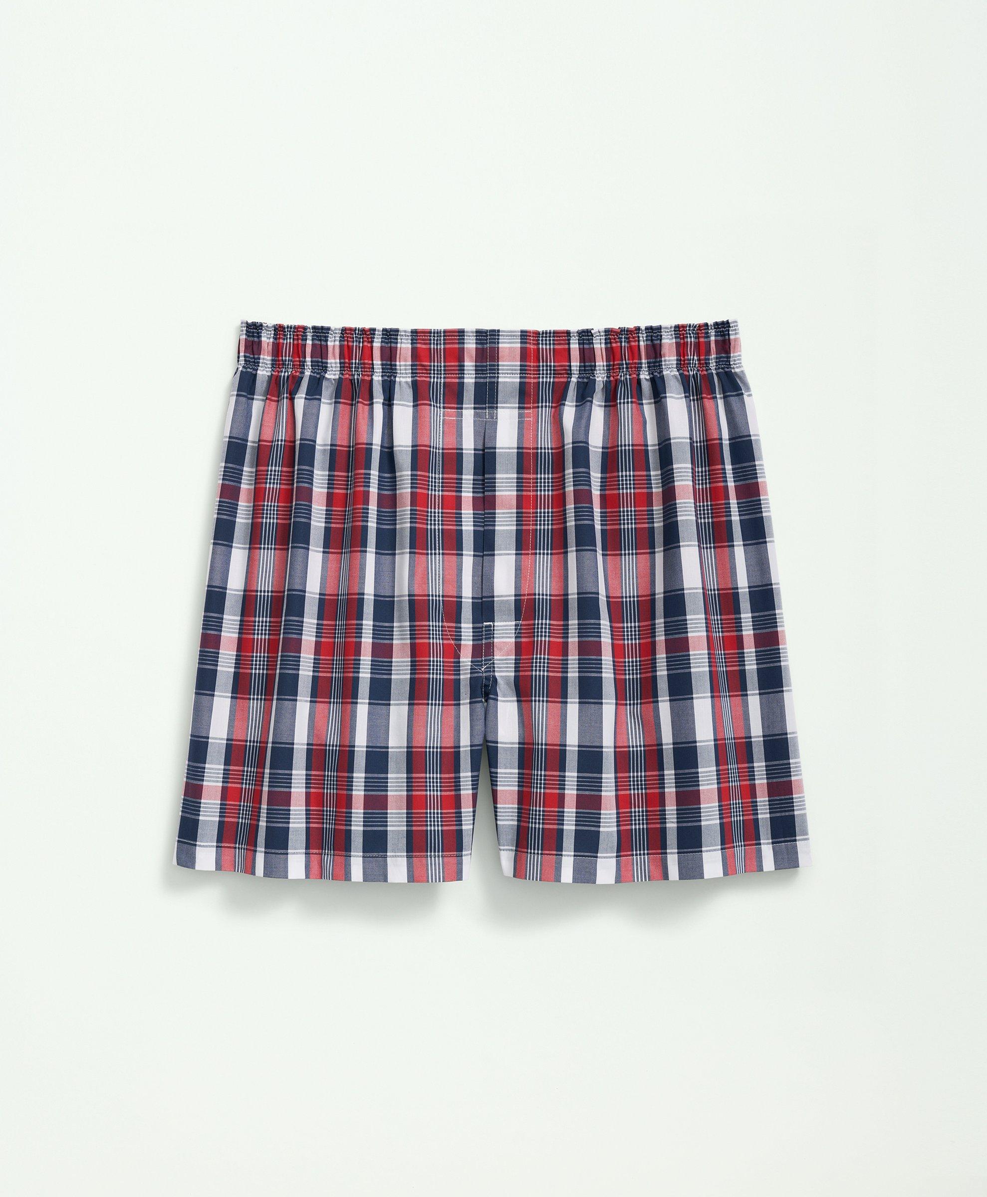 Brooks Brothers Cotton Broadcloth Madras Boxers | Red/navy | Size Large In Red,navy