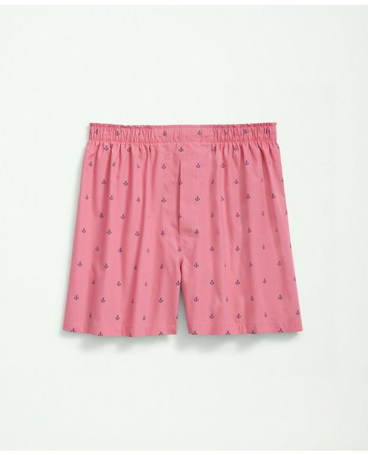 Brooks Brothers Cotton Broadcloth Anchor Print Boxers | Light Red | Size Xs