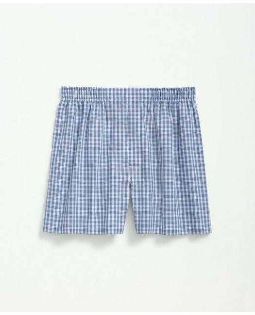Brooks Brothers Cotton Broadcloth Mini Checked Boxers | Blue | Size Xl