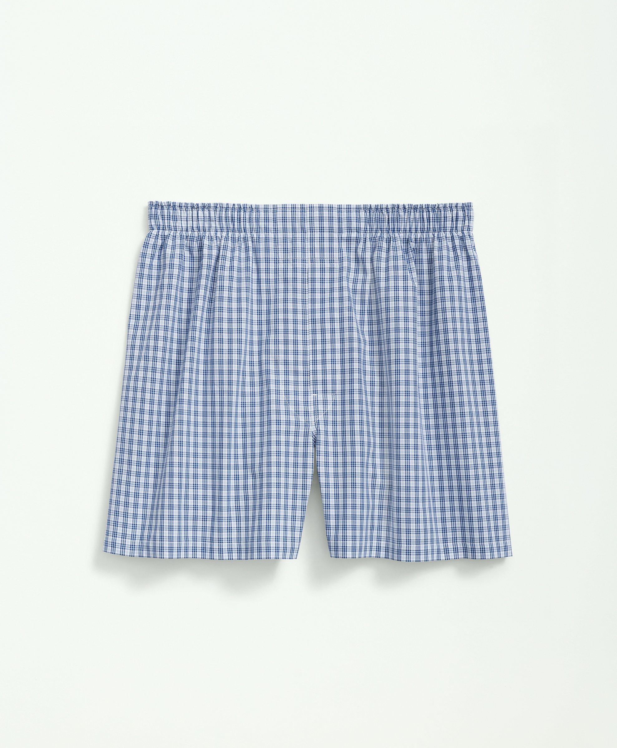Brooks Brothers Cotton Broadcloth Mini Checked Boxers | Blue | Size Xl