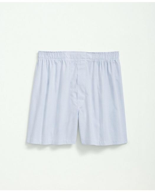 Brooks Brothers Cotton Broadcloth Double Checked Boxers | Light Blue | Size Medium