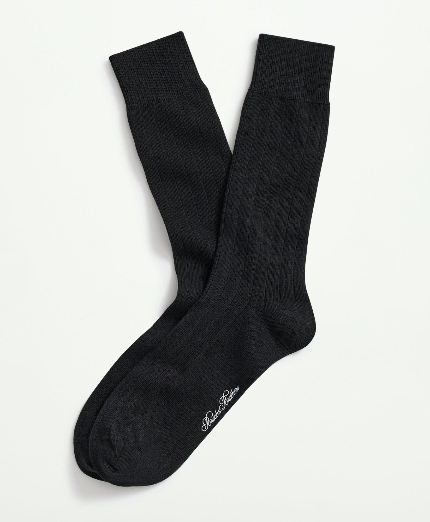 Brooks Brothers Cotton Blend Ribbed Crew Socks In Black