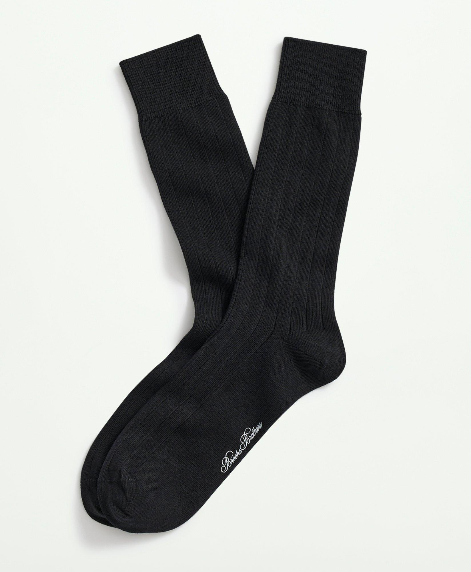 Shop Brooks Brothers Cotton Blend Ribbed Crew Socks | Black