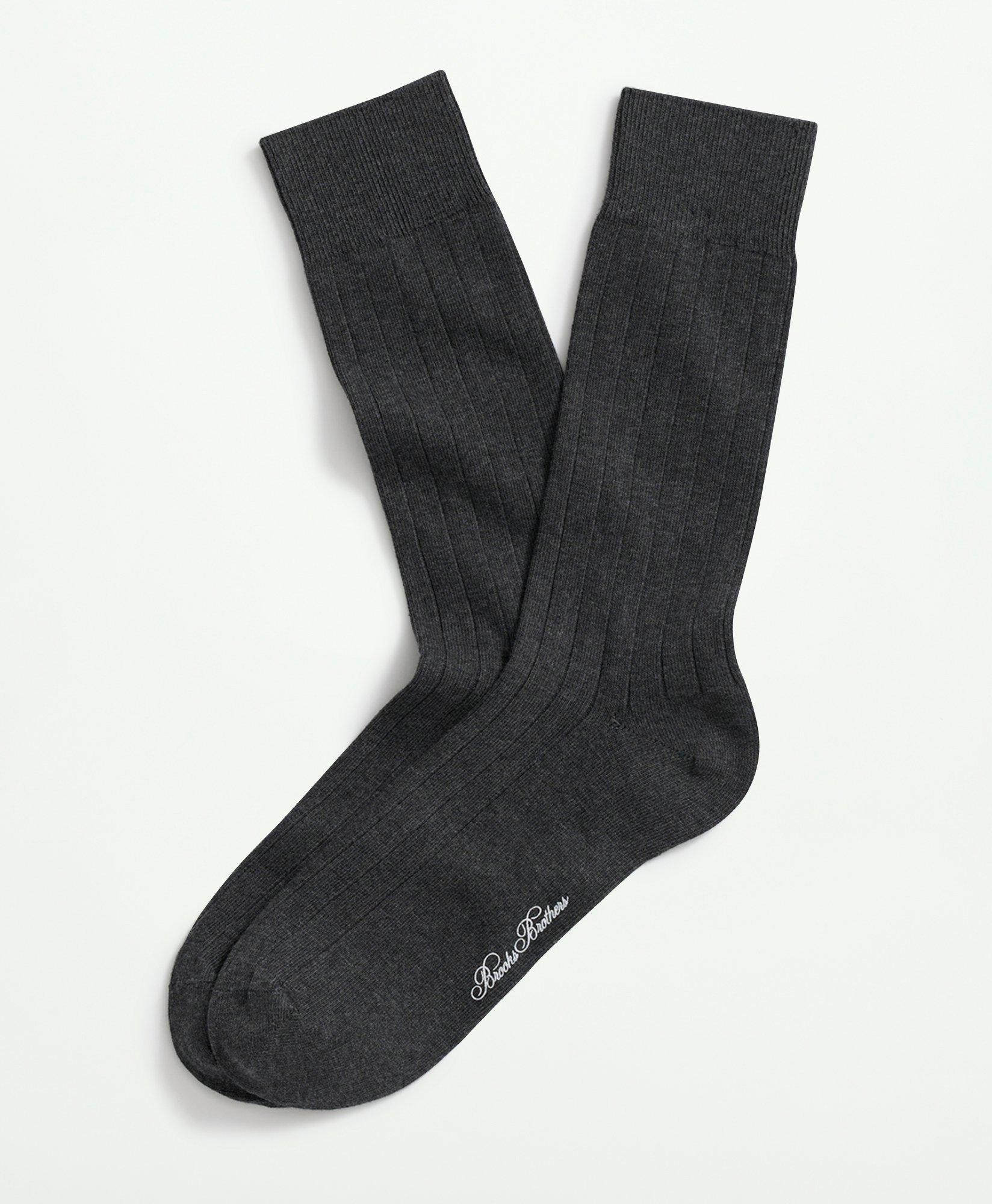 Brooks Brothers Cotton Blend Ribbed Crew Socks In Charcoal