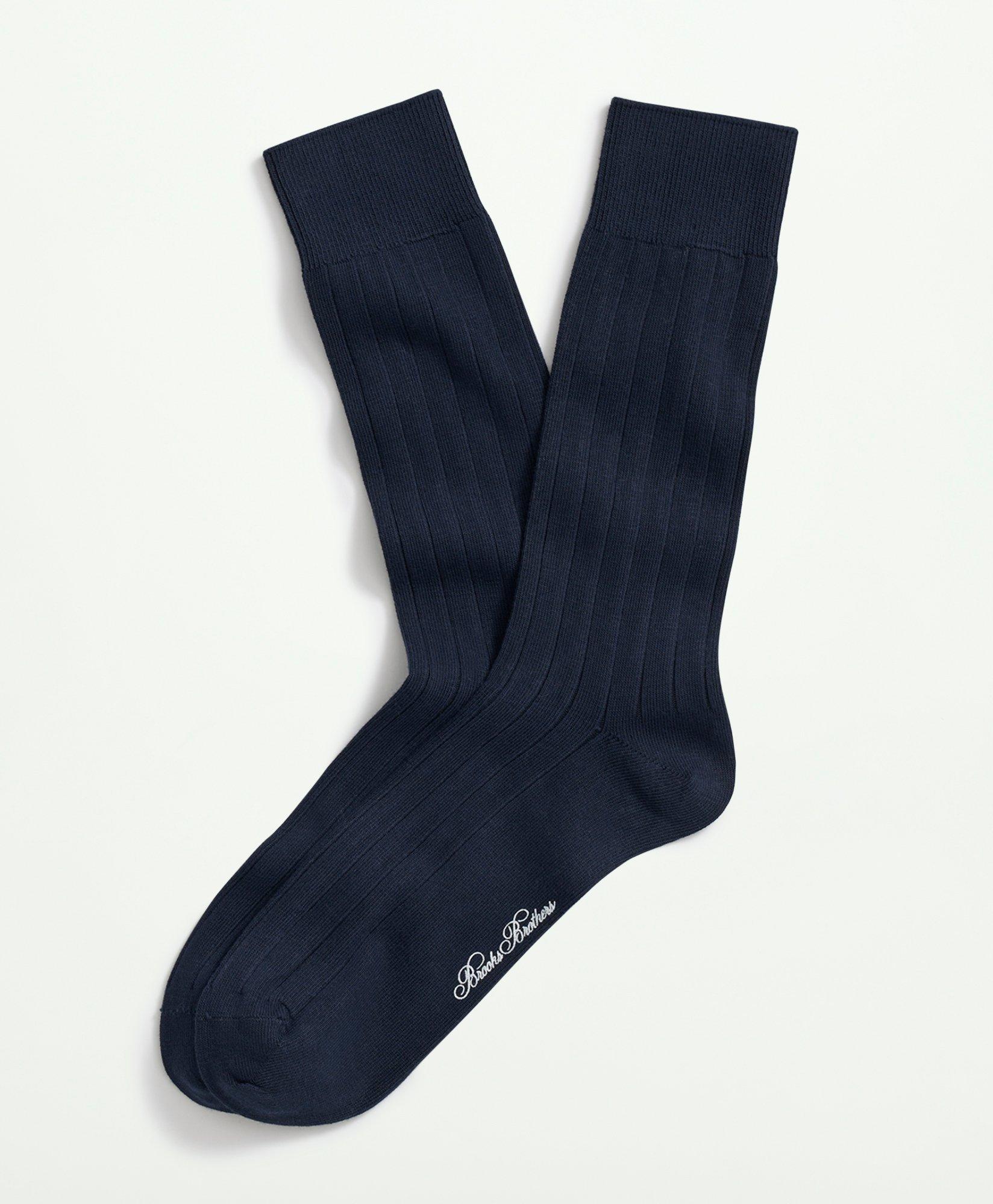 Brooks Brothers Cotton Blend Ribbed Crew Socks In Navy