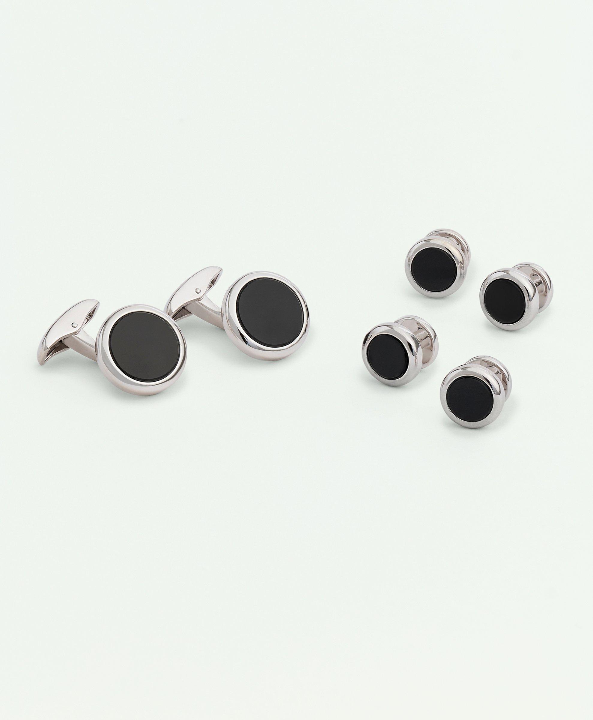 Brooks Brothers Sterling Silver Onyx Rhodium-plated Cufflinks